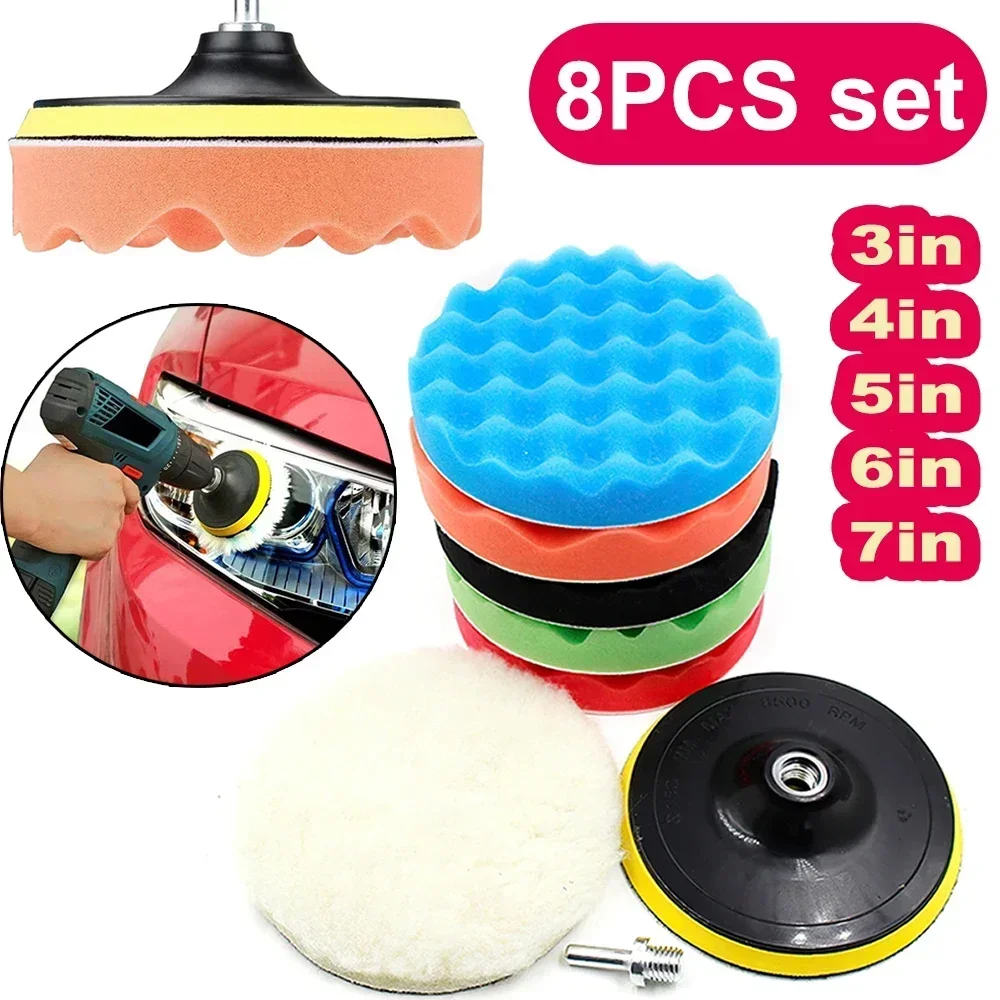 Polish Pad Set Buffer - 8Pcs Car Polishing Pads Kit 3/4/5/6/7